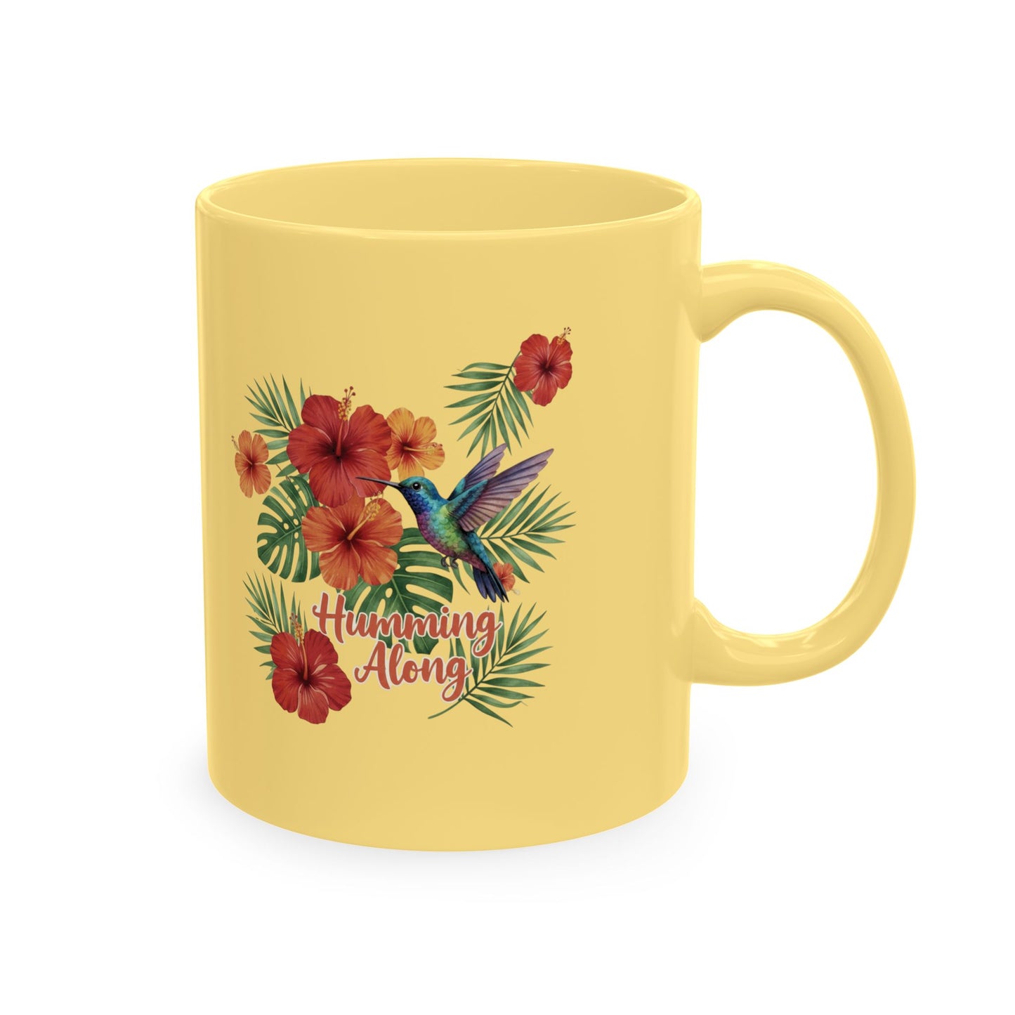 Humming Along Ceramic Coffee Mug — Tropical Floral Hummingbird Graphic Drinkware