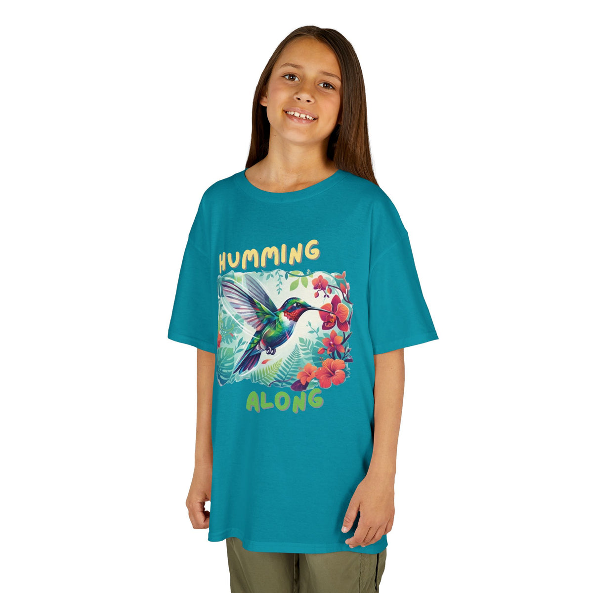 Kids Graphic Tee | Humming Along Hummingbird | Tropical Floral Bird Shirt