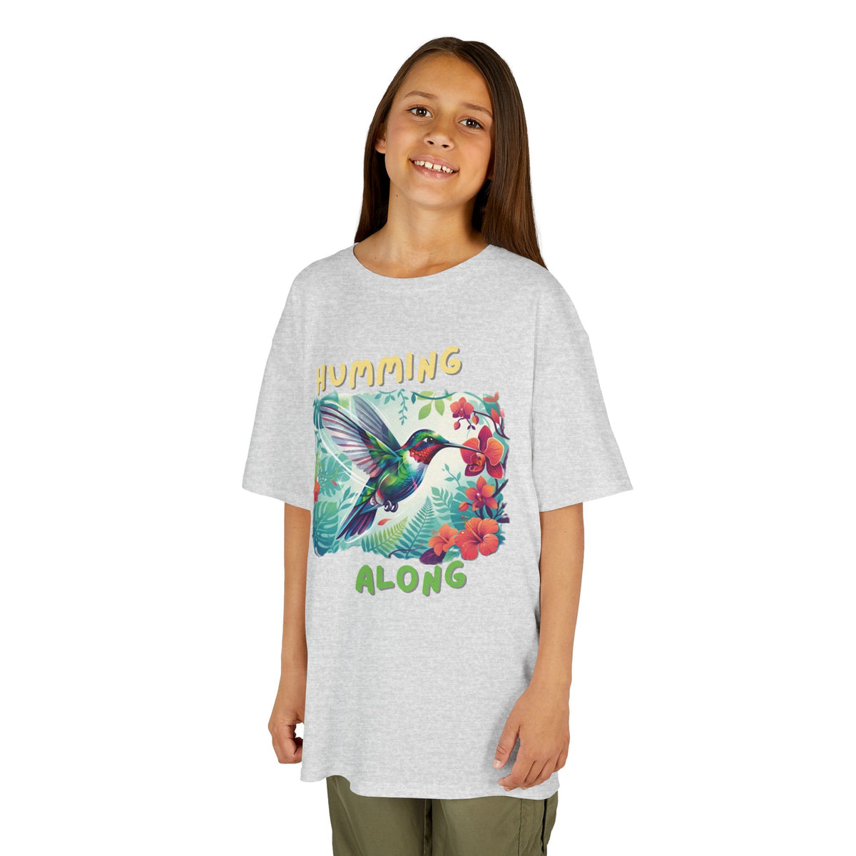 Kids Graphic Tee | Humming Along Hummingbird | Tropical Floral Bird Shirt