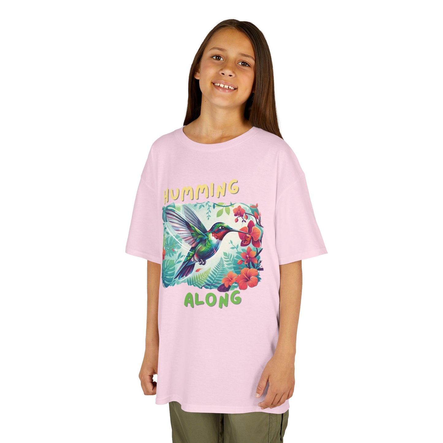Kids Hummingbird Tee — "Humming Along" Tropical Floral Bird Graphic Shirt for Kids