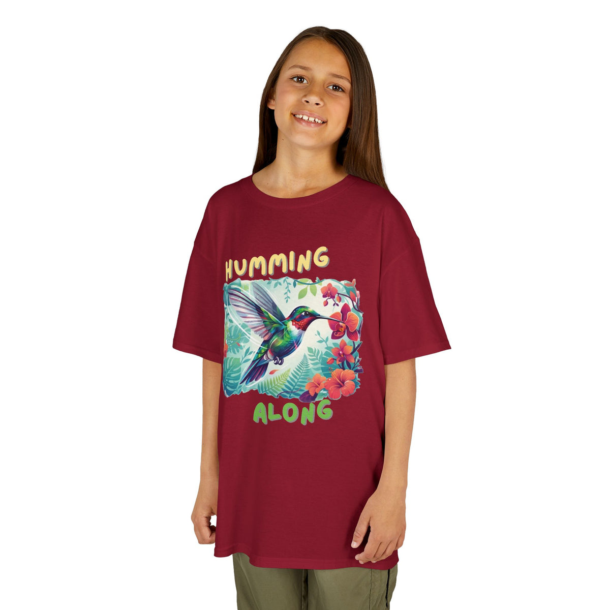 Kids Graphic Tee | Humming Along Hummingbird | Tropical Floral Bird Shirt