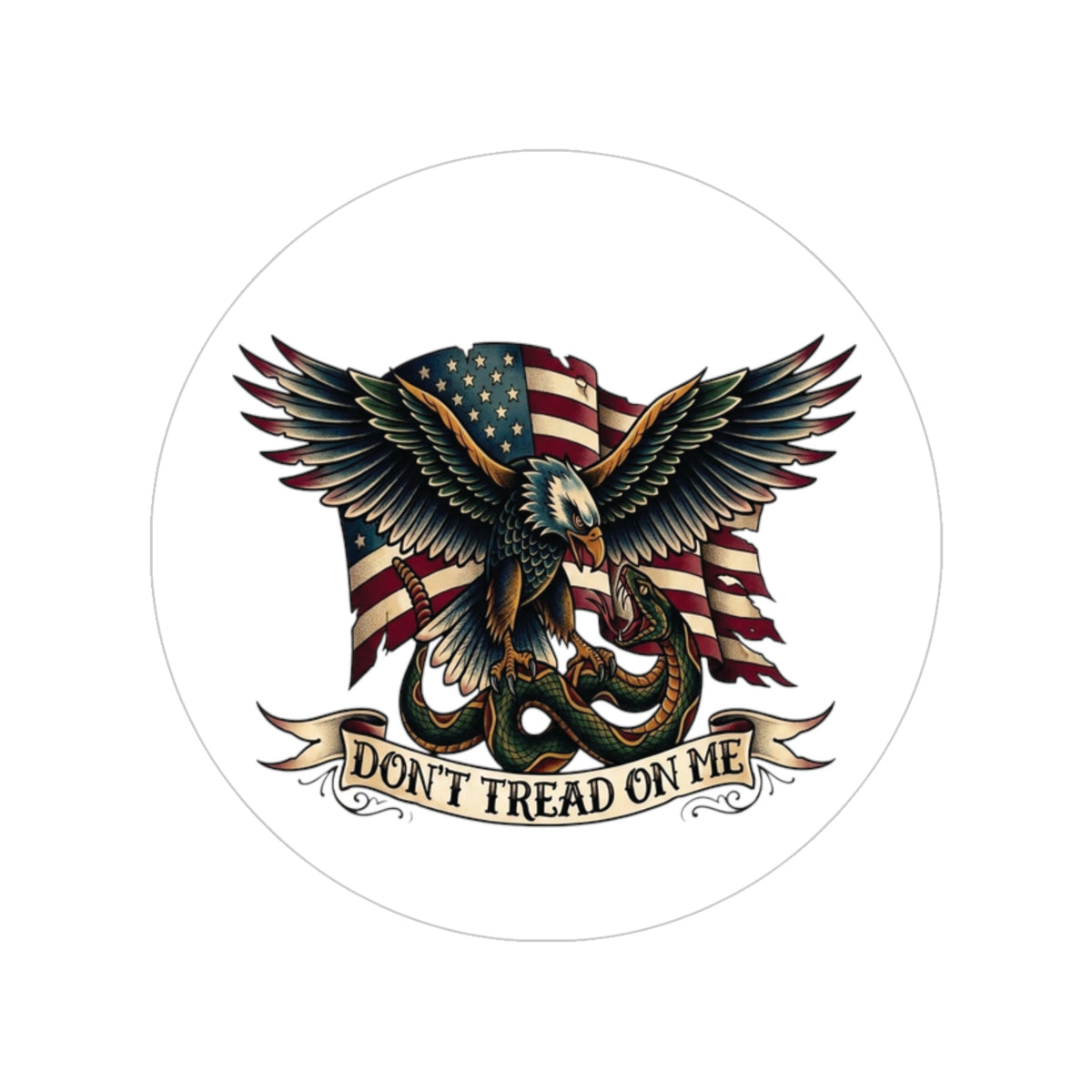 Round Vinyl Sticker | Don't Tread On Me Eagle | Patriotic Outdoor Decal