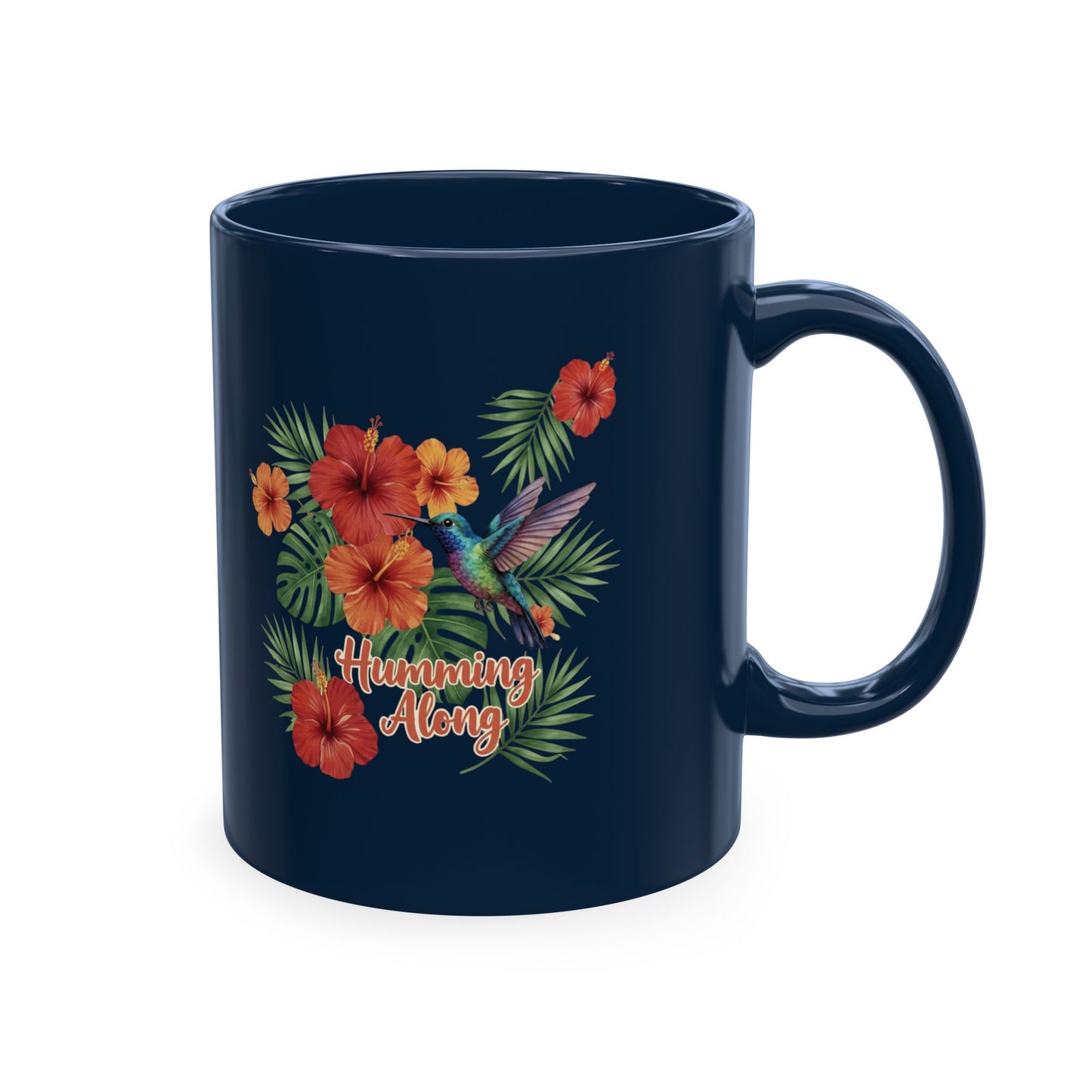 Humming Along Ceramic Coffee Mug — Tropical Floral Hummingbird Graphic Drinkware