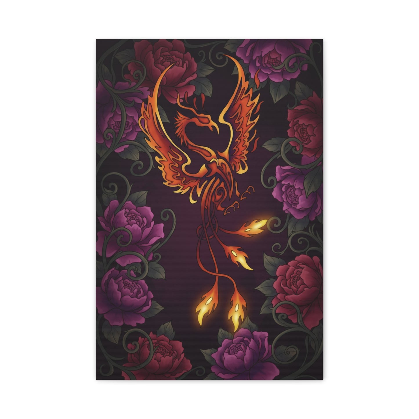 Phoenix & Rose Canvas Wall Art | Dark Fantasy Matte Print | RAS Designs