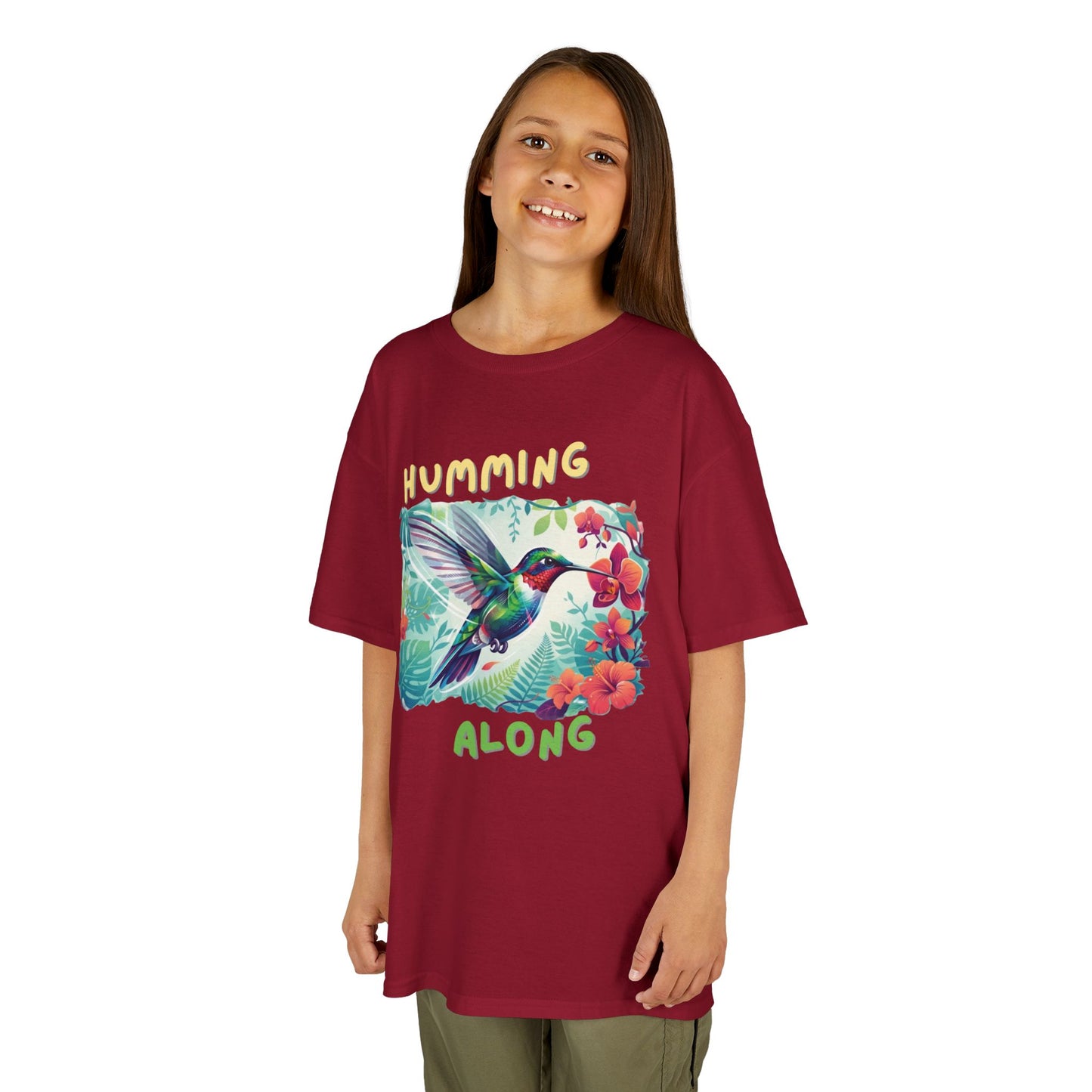 Kids Hummingbird Tee — "Humming Along" Tropical Floral Bird Graphic Shirt for Kids