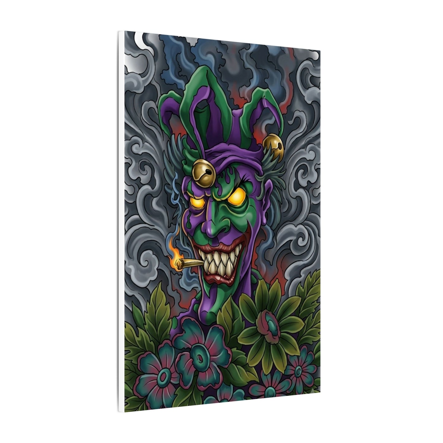 Creepy Jester Canvas Print — Neon Joker Dark Art Wall Decor