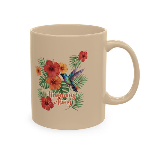 Humming Along Ceramic Coffee Mug — Tropical Floral Hummingbird Graphic Drinkware