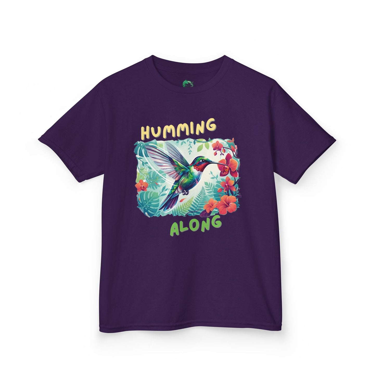 Kids Hummingbird Tee — "Humming Along" Tropical Floral Bird Graphic Shirt for Kids