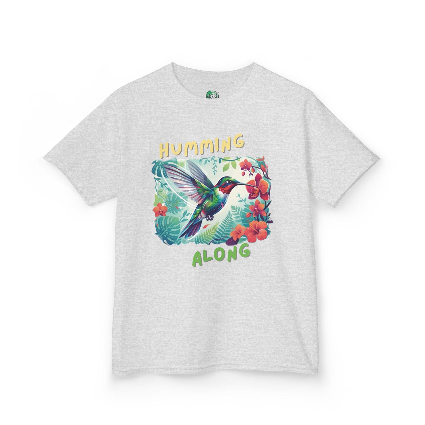 Kids Hummingbird Tee — "Humming Along" Tropical Floral Bird Graphic Shirt for Kids