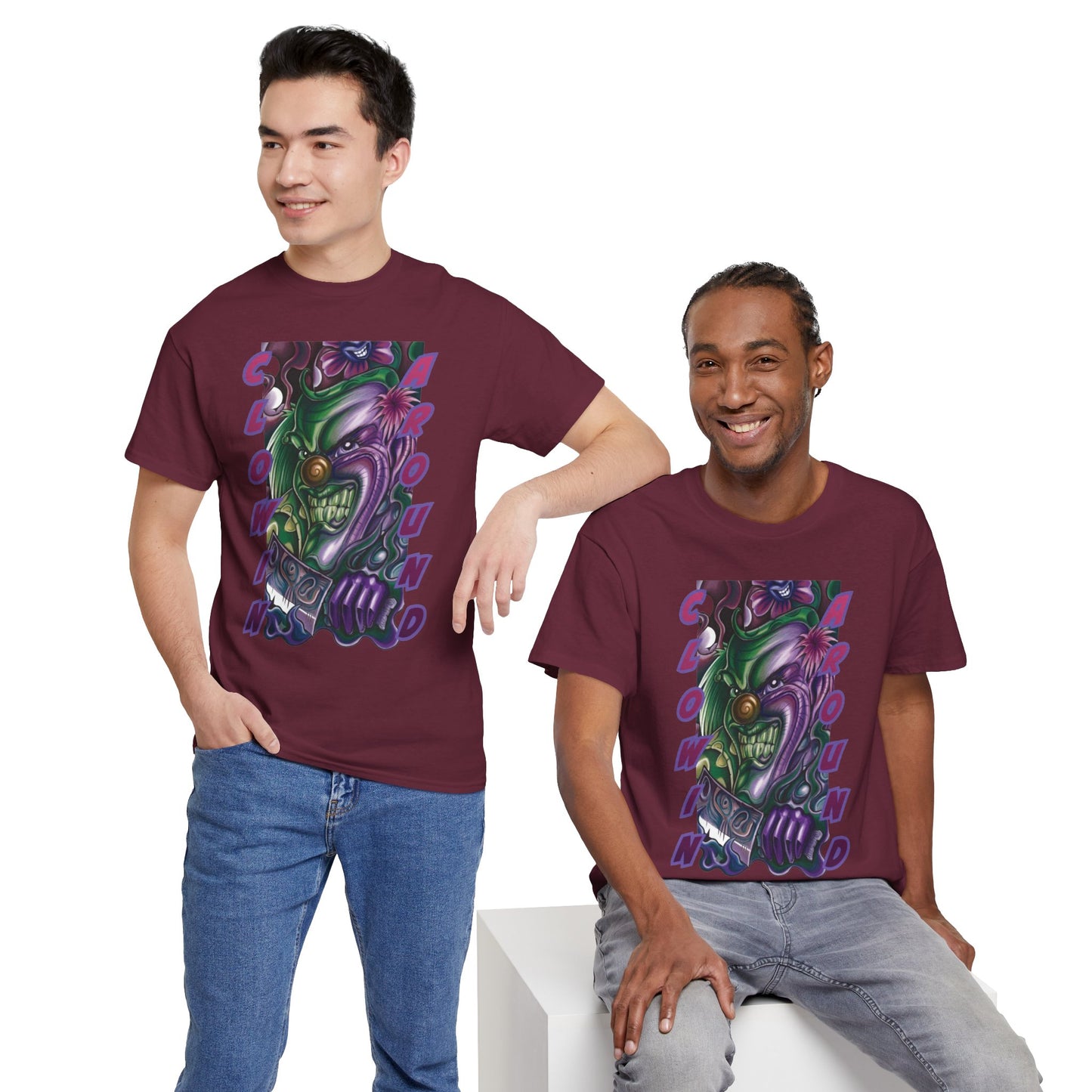 Clownin' Around Graphic Tee — Neon Clown Vintage Comic Streetwear T-Shirt