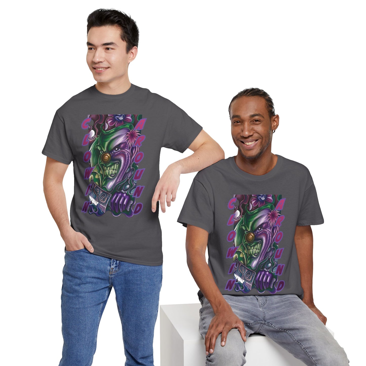 Clownin' Around Graphic Tee — Neon Clown Vintage Comic Streetwear T-Shirt