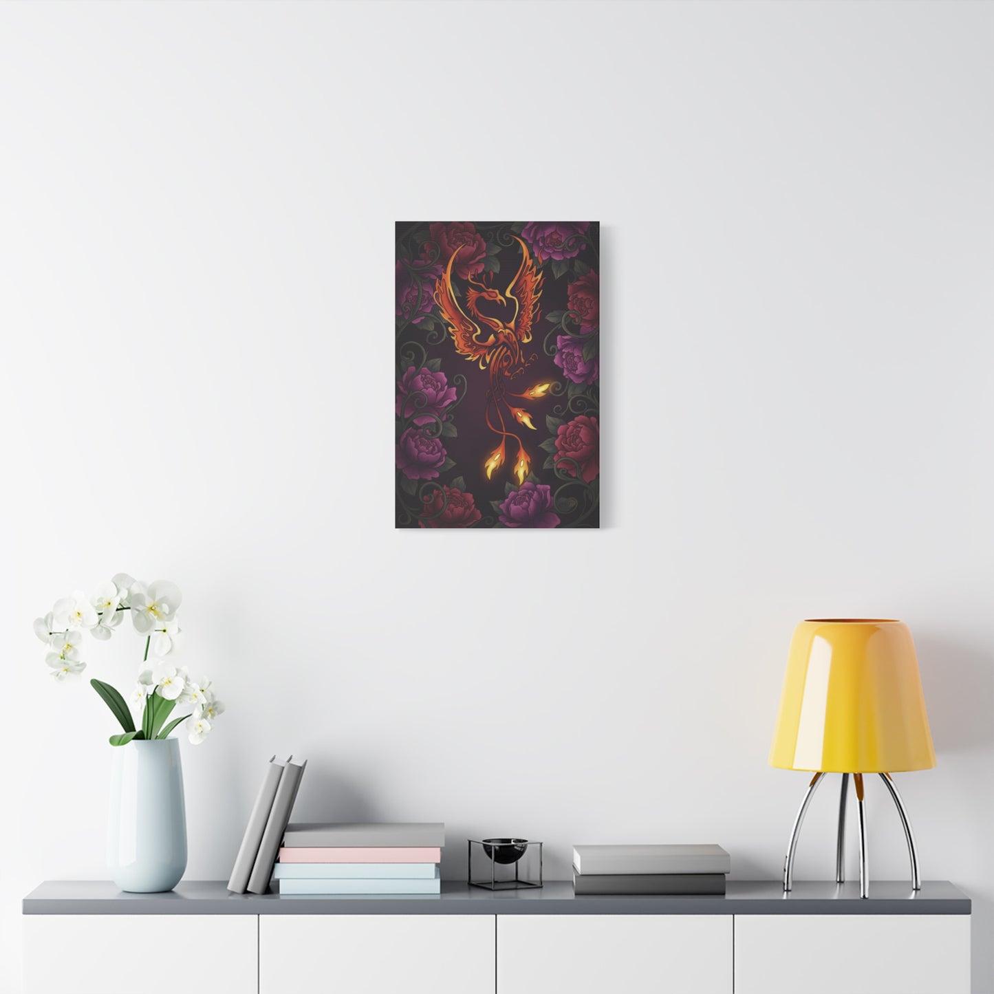 Phoenix & Rose Canvas Wall Art | Dark Fantasy Matte Print | RAS Designs