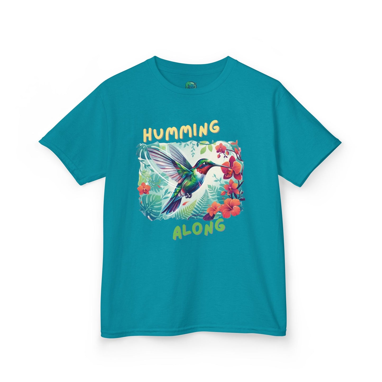 Kids Hummingbird Tee — "Humming Along" Tropical Floral Bird Graphic Shirt for Kids