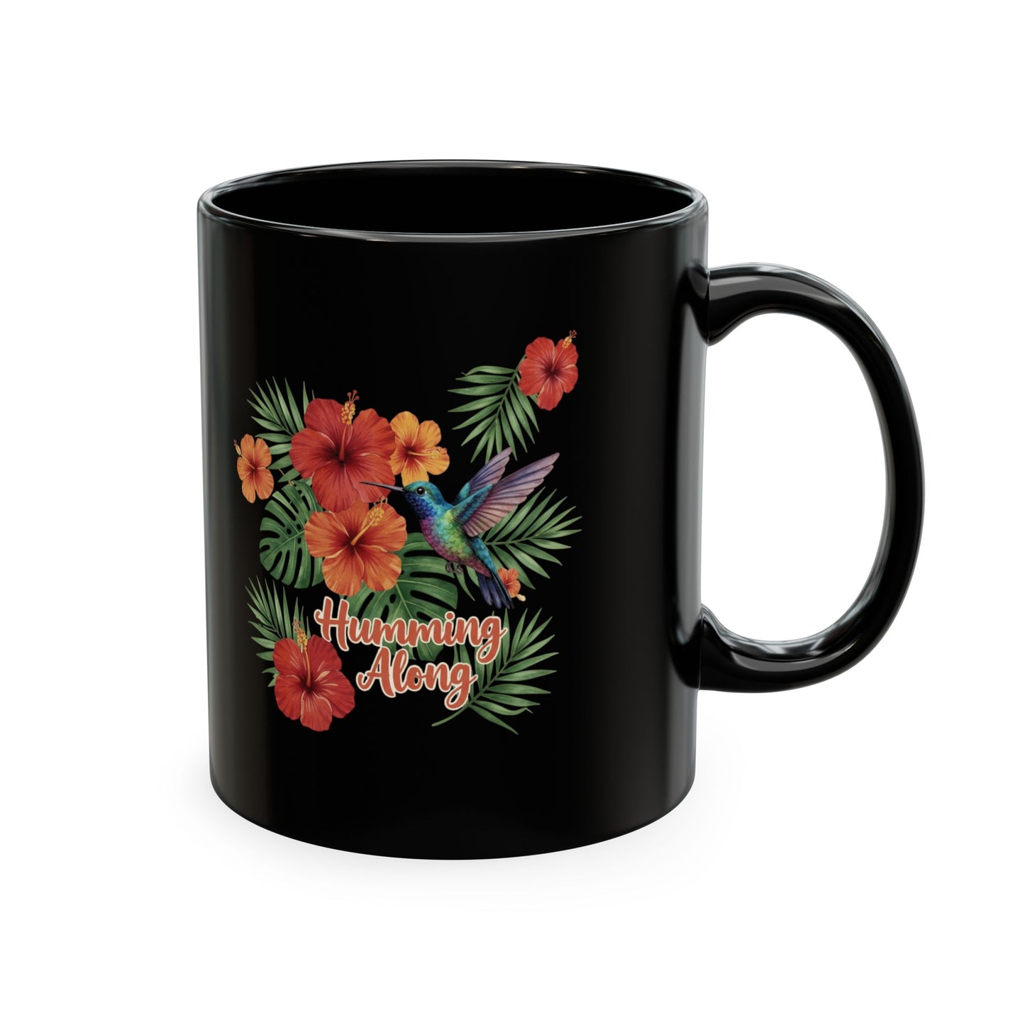 Humming Along Ceramic Coffee Mug — Tropical Floral Hummingbird Graphic Drinkware