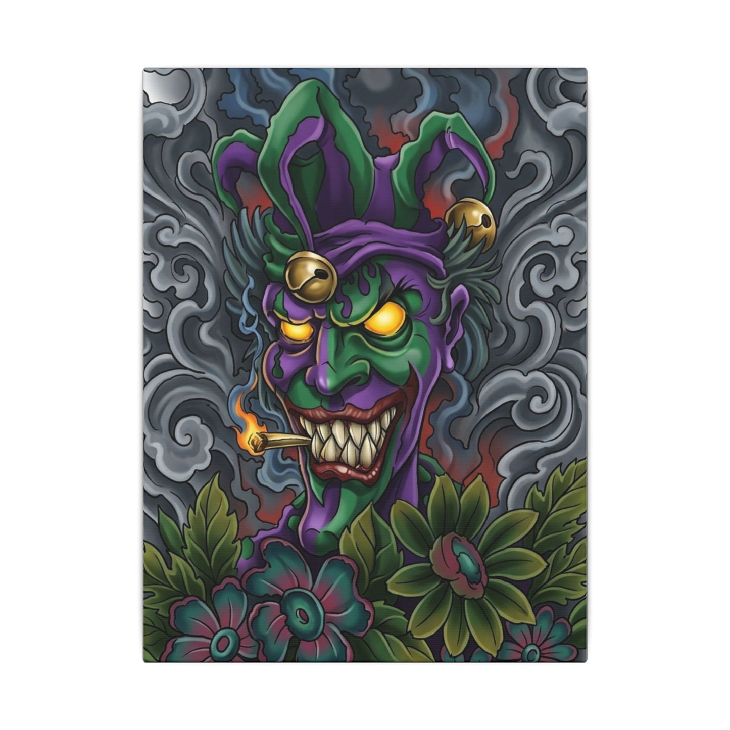 Creepy Jester Canvas Print — Neon Joker Dark Art Wall Decor