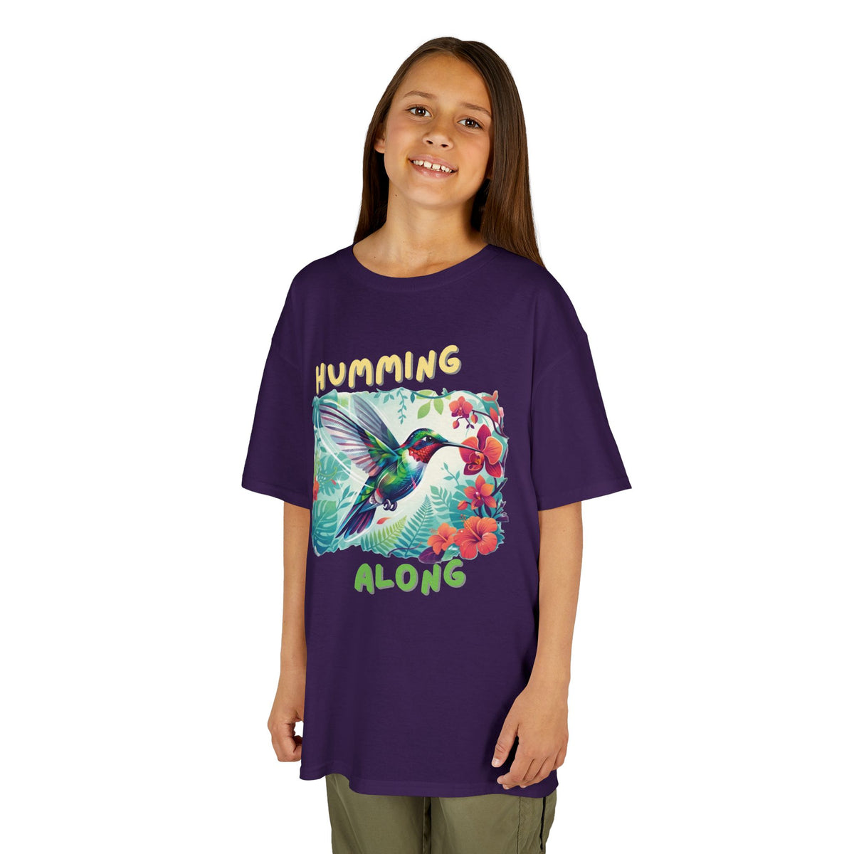 Kids Graphic Tee | Humming Along Hummingbird | Tropical Floral Bird Shirt