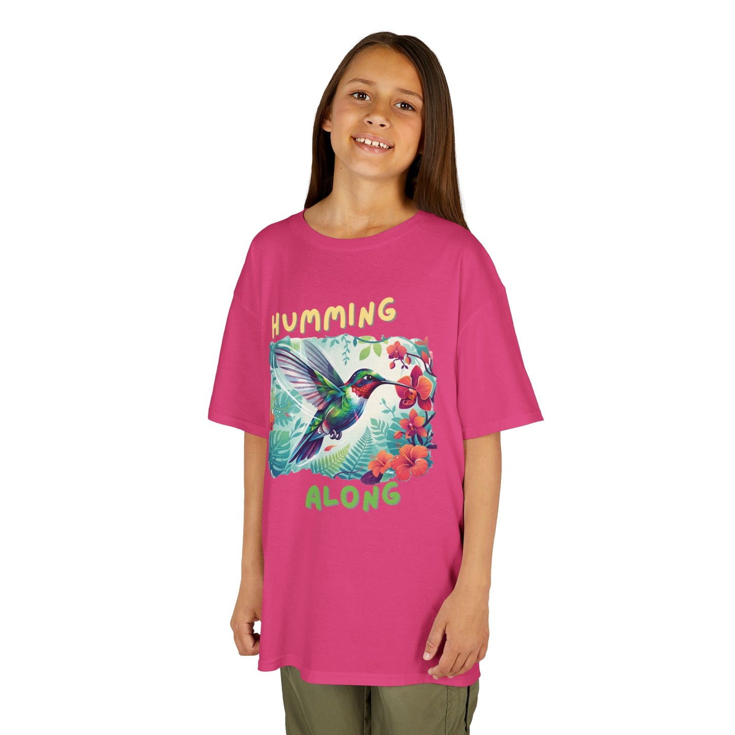 Kids Hummingbird Tee — "Humming Along" Tropical Floral Bird Graphic Shirt for Kids