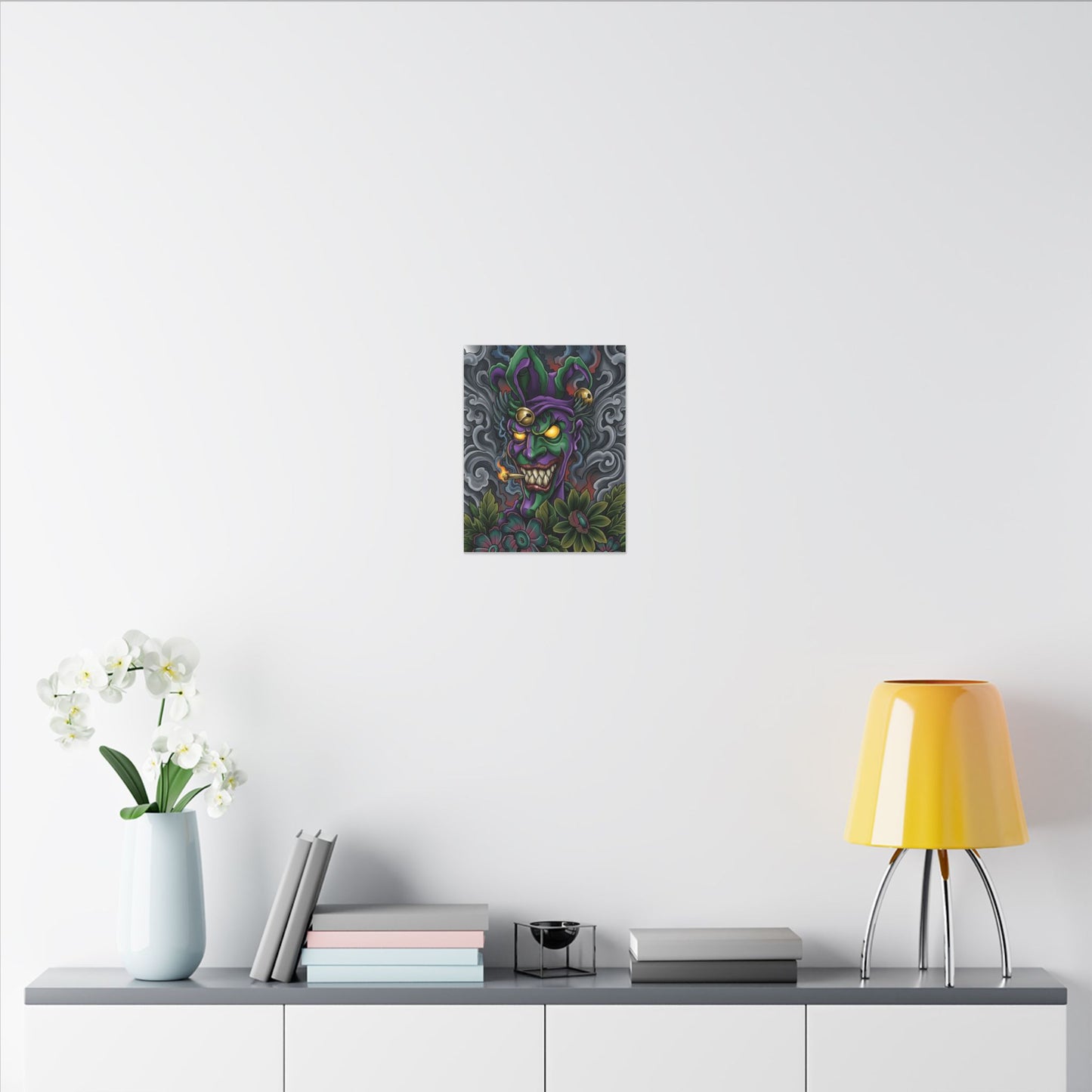 Creepy Jester Canvas Print — Neon Joker Dark Art Wall Decor