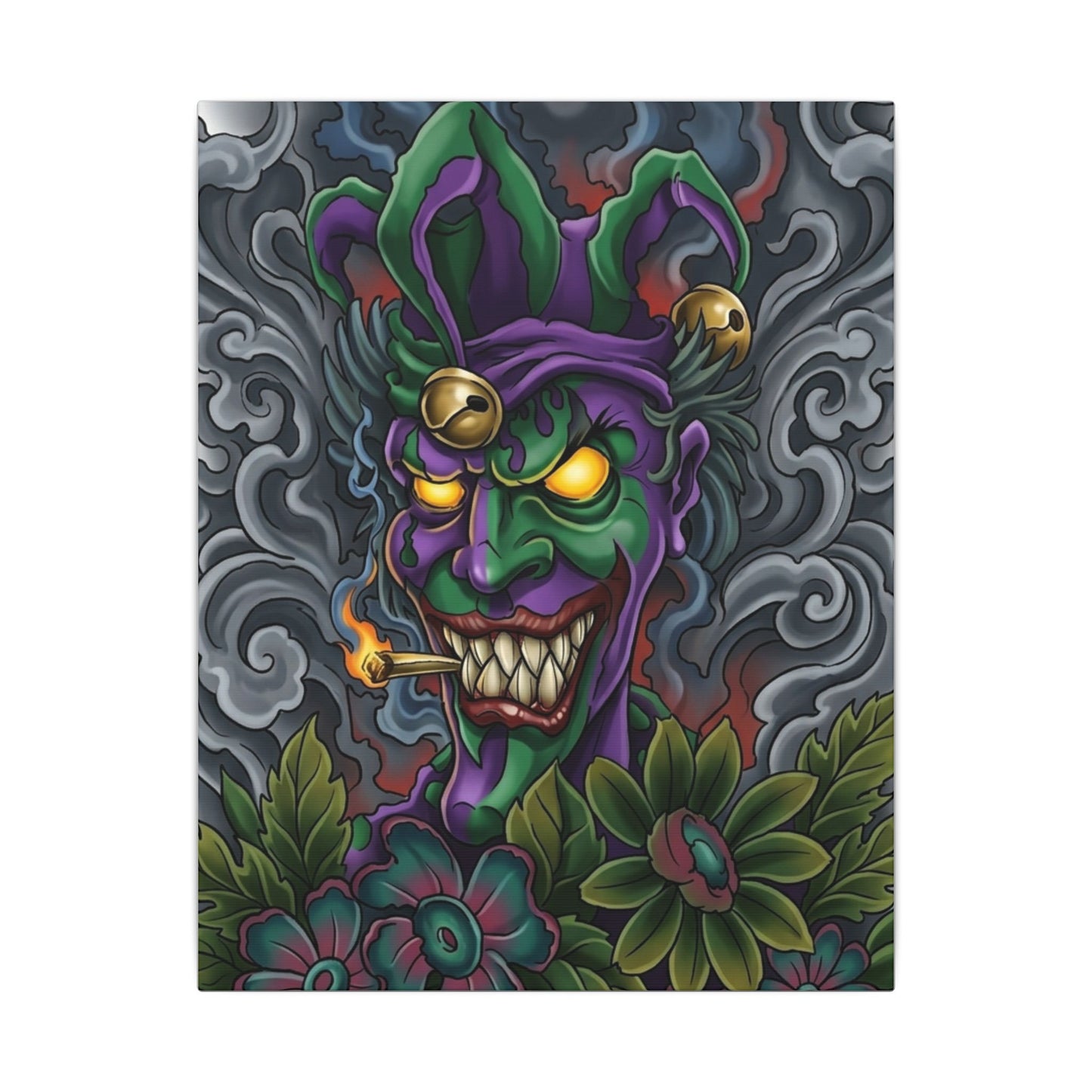 Creepy Jester Canvas Print — Neon Joker Dark Art Wall Decor