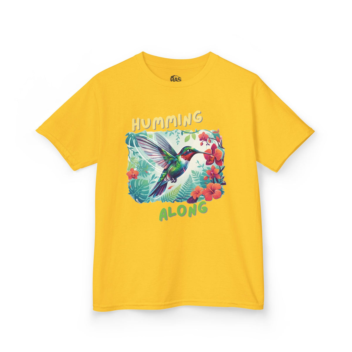 Kids Graphic Tee | Humming Along Hummingbird | Tropical Floral Bird Shirt
