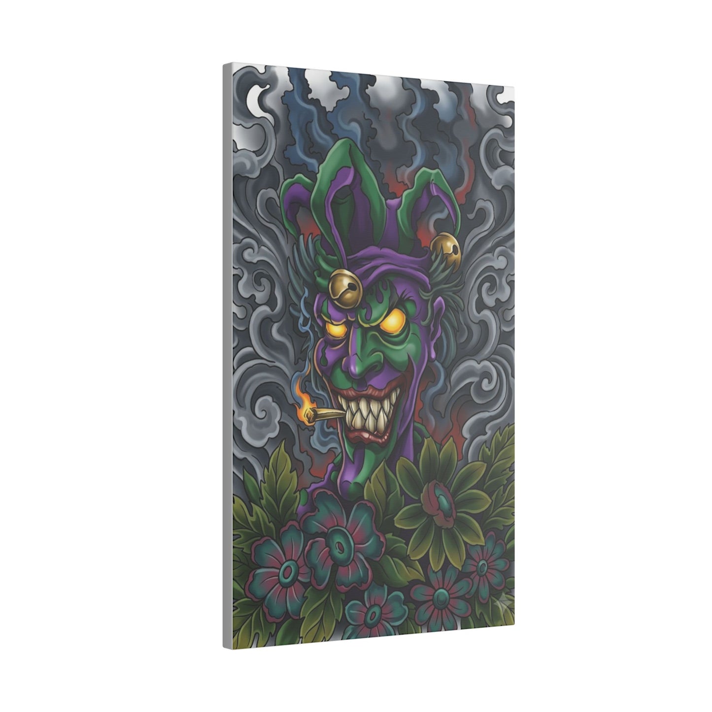 Creepy Jester Canvas Print — Neon Joker Dark Art Wall Decor