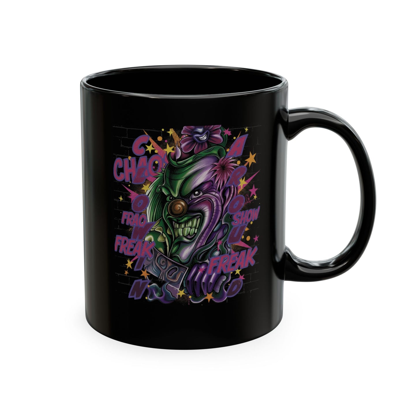 Clownin' Around Ceramic Coffee Mug — Neon Clown Graphic Art Drinkware