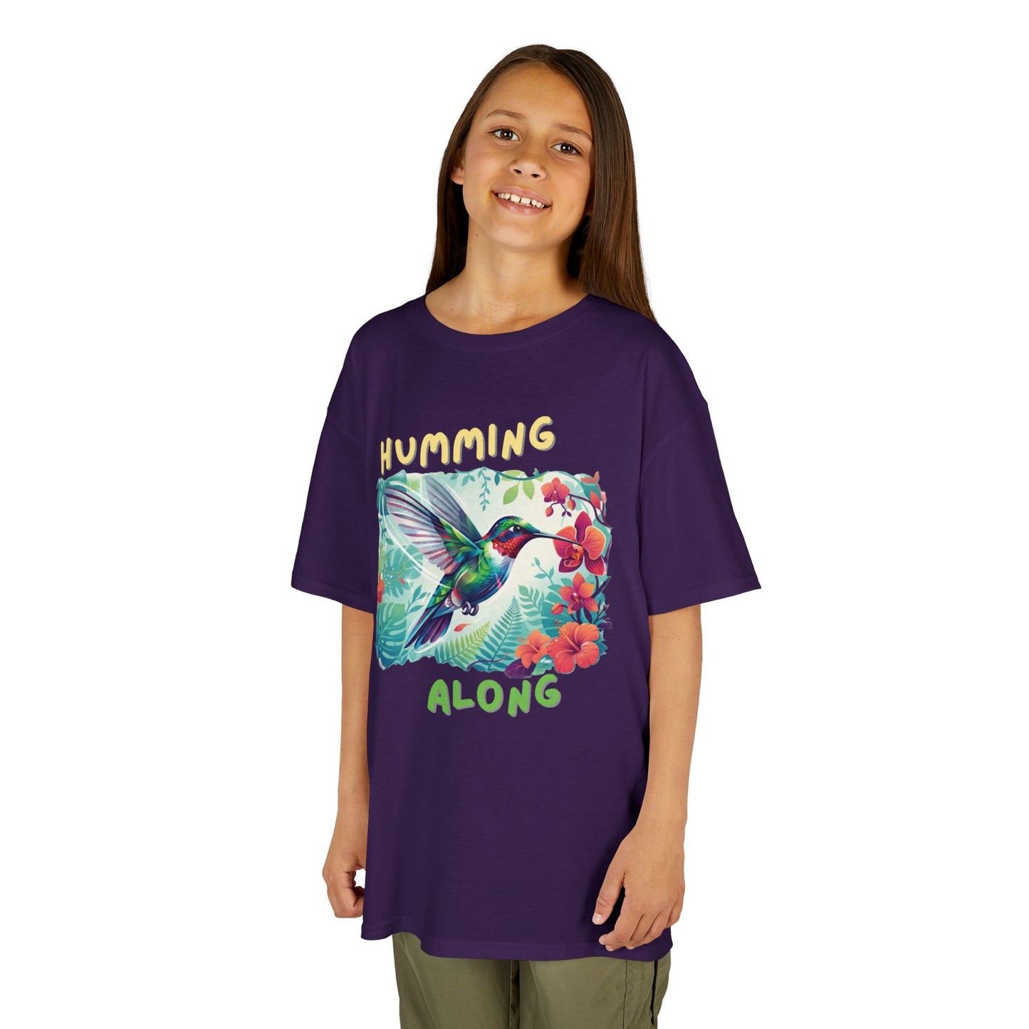 Kids Hummingbird Tee — "Humming Along" Tropical Floral Bird Graphic Shirt for Kids
