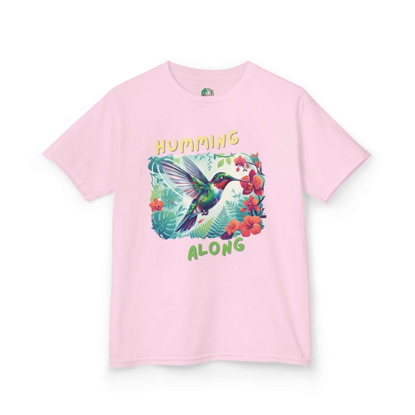 Kids Hummingbird Tee — "Humming Along" Tropical Floral Bird Graphic Shirt for Kids