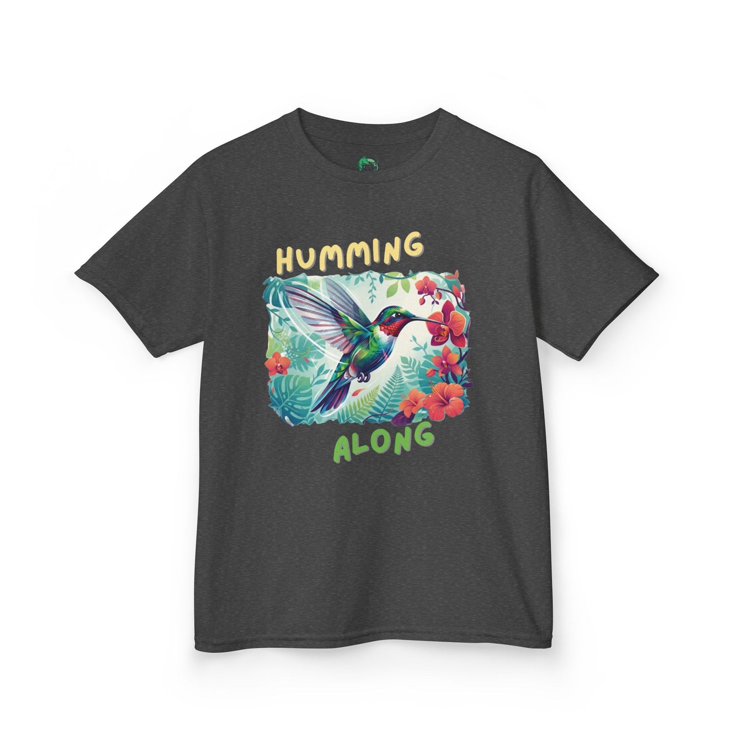 Kids Hummingbird Tee — "Humming Along" Tropical Floral Bird Graphic Shirt for Kids