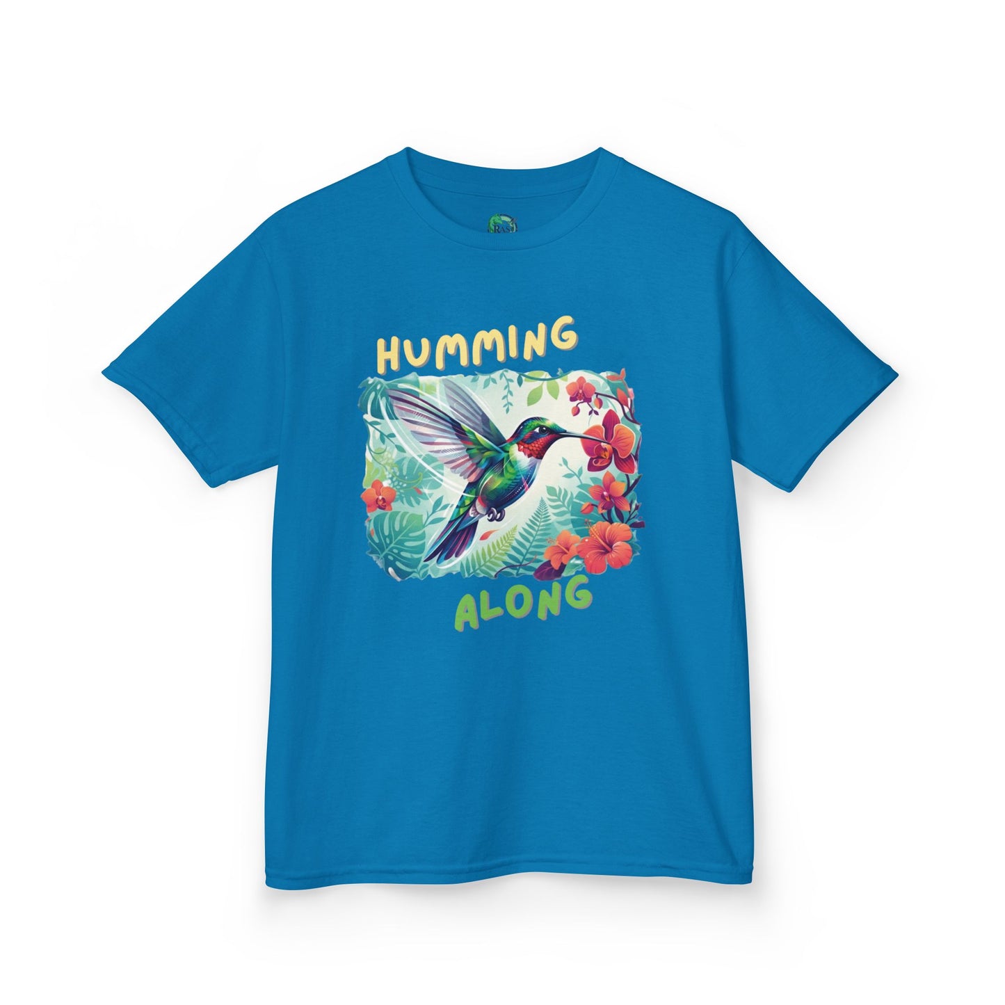 Kids Hummingbird Tee — "Humming Along" Tropical Floral Bird Graphic Shirt for Kids