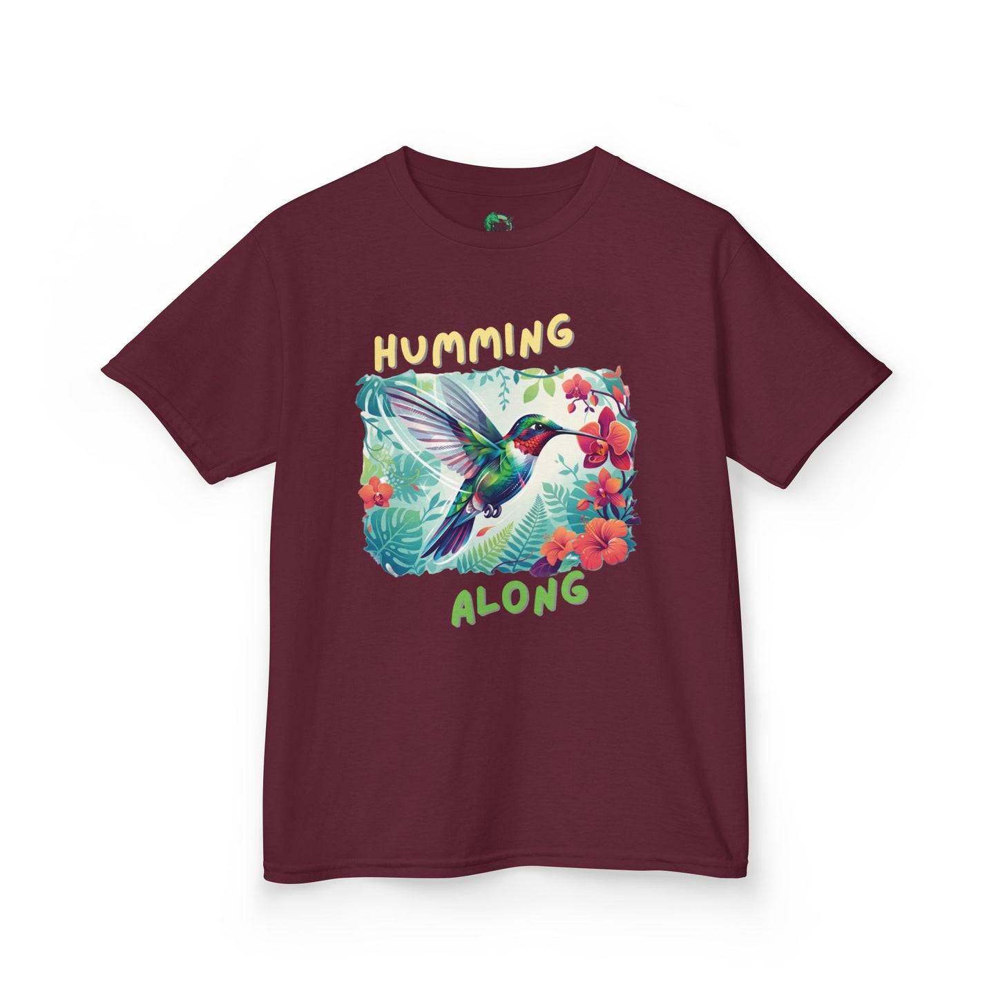 Kids Hummingbird Tee — "Humming Along" Tropical Floral Bird Graphic Shirt for Kids