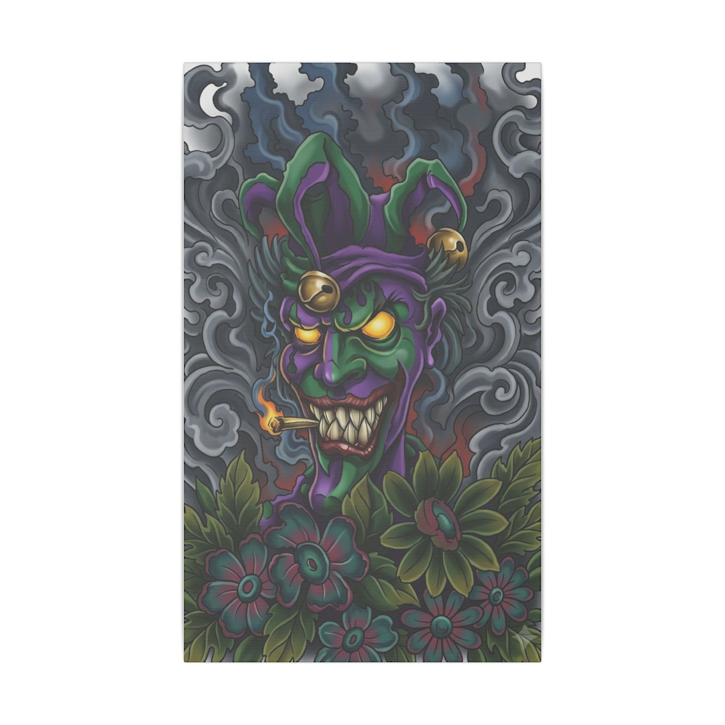 Creepy Jester Canvas Print — Neon Joker Dark Art Wall Decor
