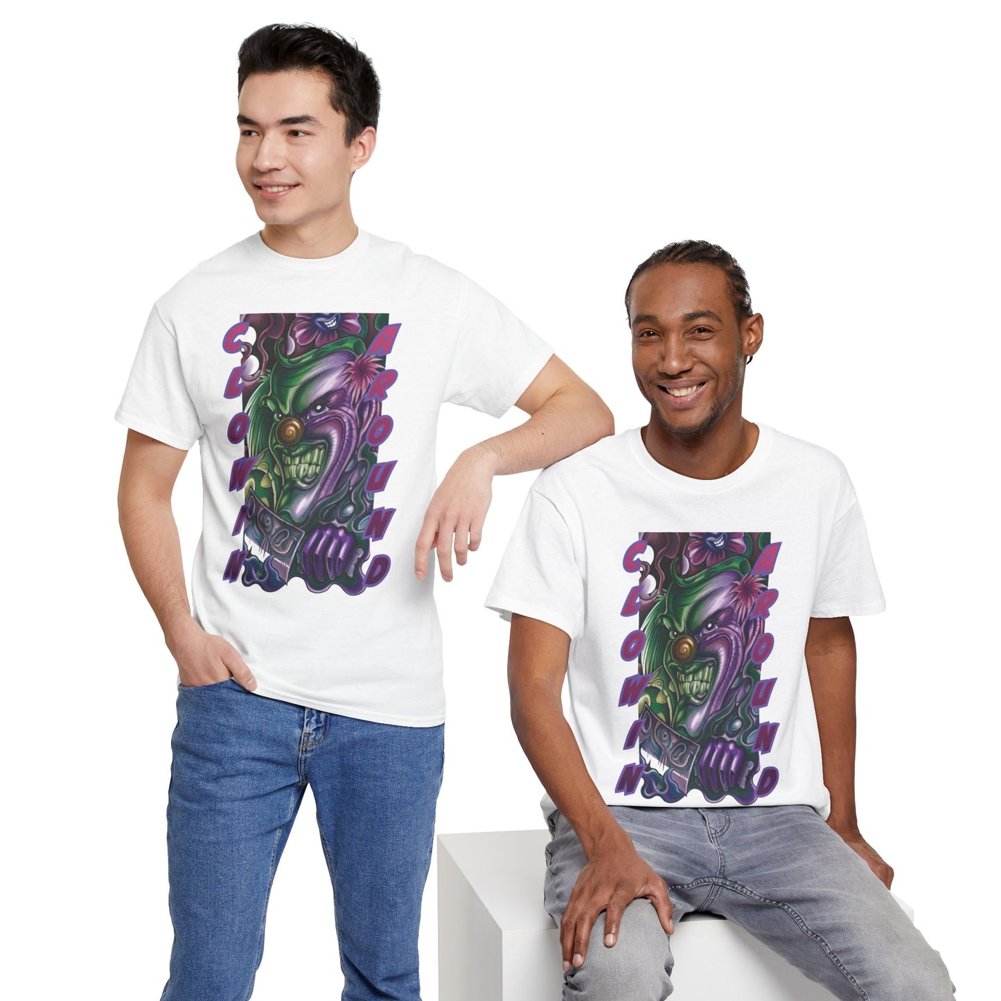 Clownin' Around Graphic Tee — Neon Clown Vintage Comic Streetwear T-Shirt