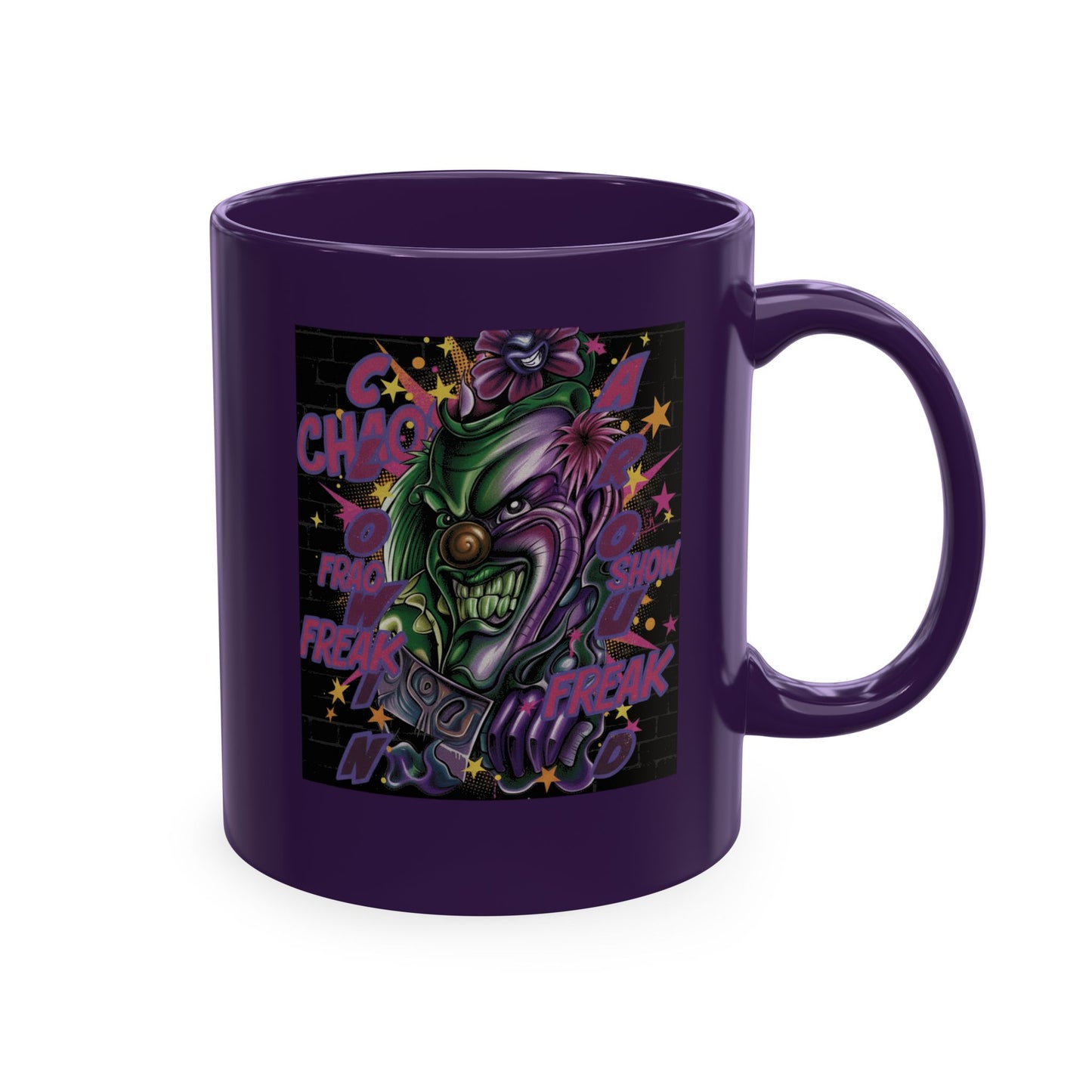 Clownin' Around Ceramic Coffee Mug — Neon Clown Graphic Art Drinkware