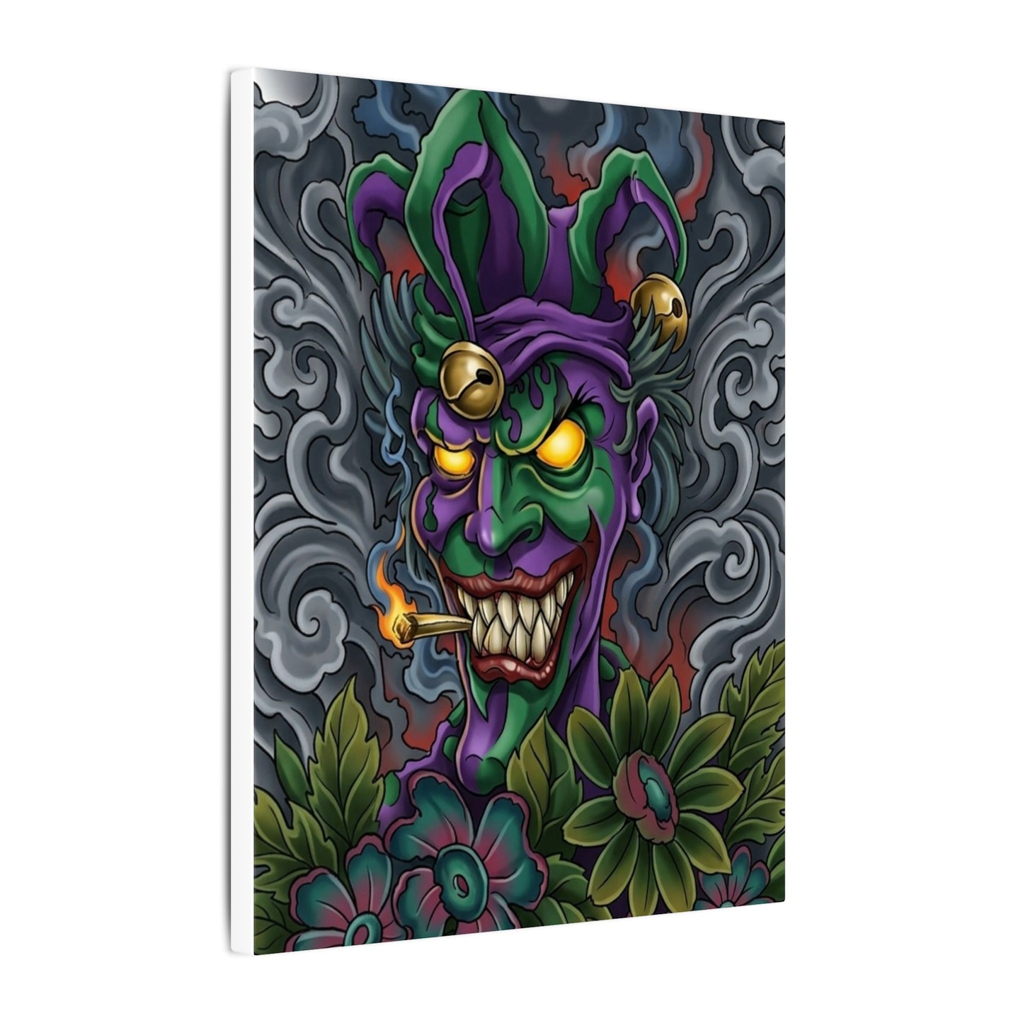 Creepy Jester Canvas Print — Neon Joker Dark Art Wall Decor