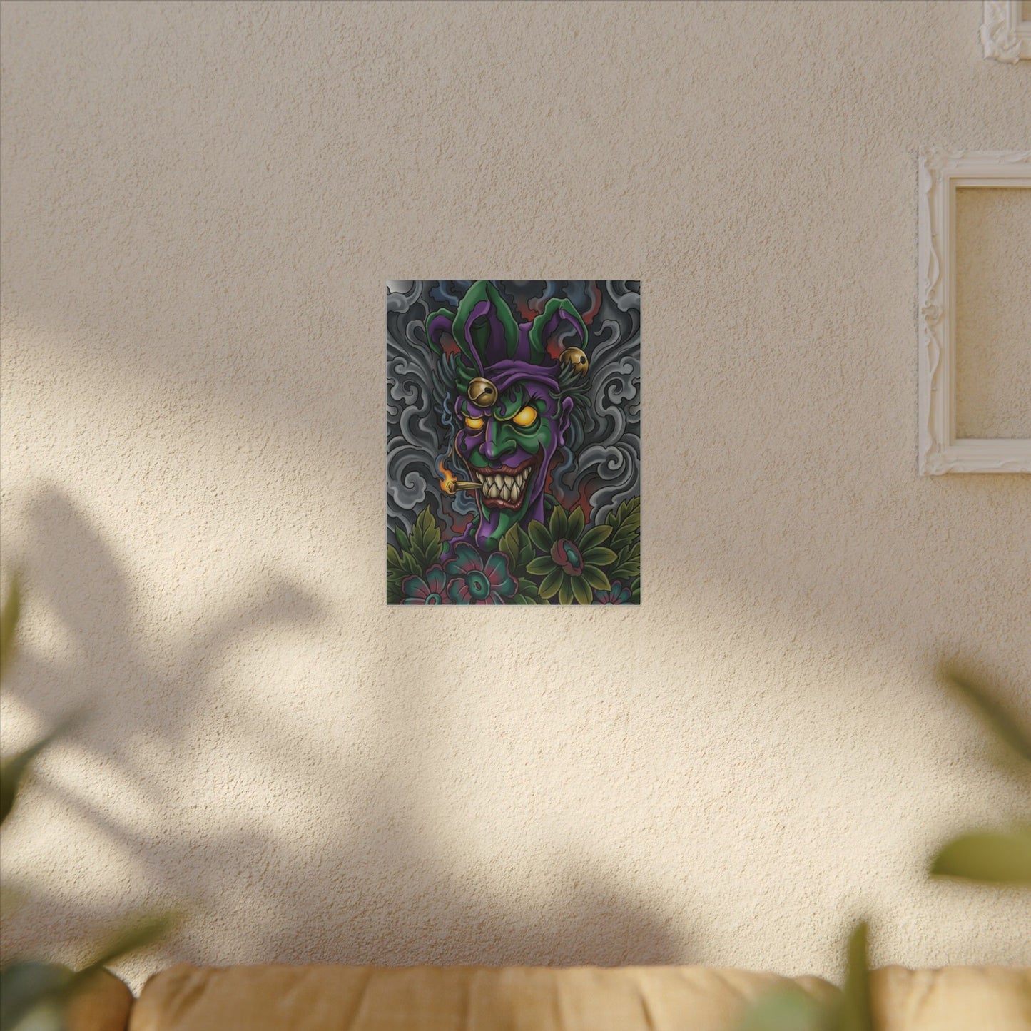 Creepy Jester Canvas Print — Neon Joker Dark Art Wall Decor