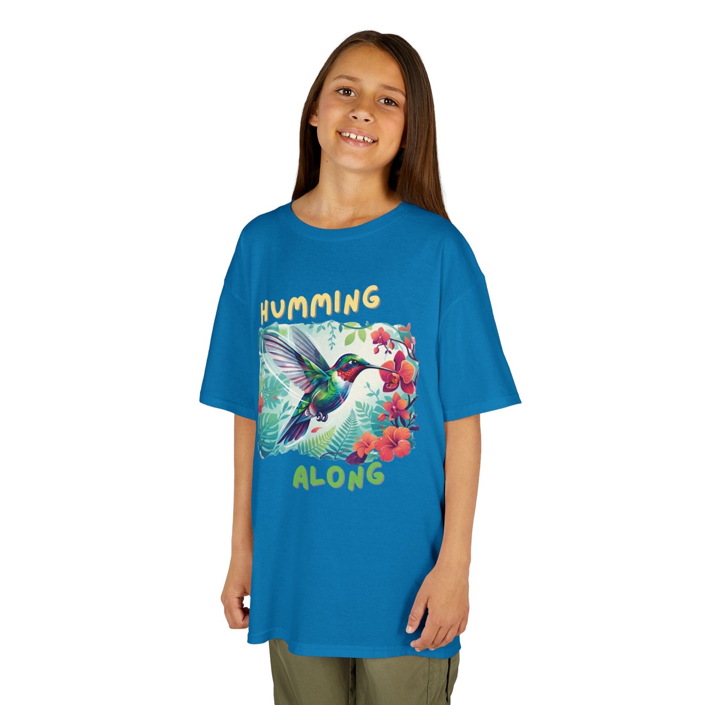 Kids Hummingbird Tee — "Humming Along" Tropical Floral Bird Graphic Shirt for Kids