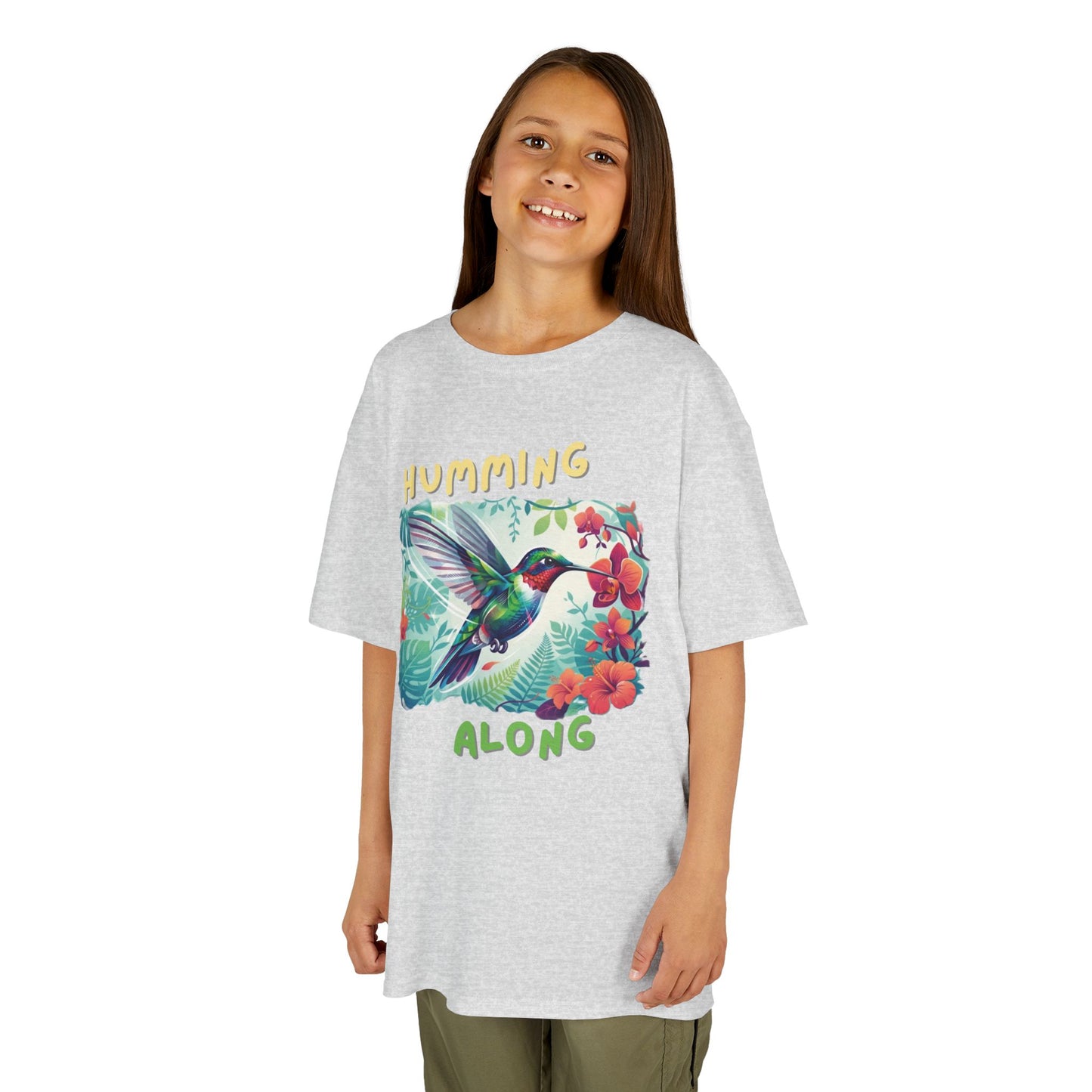 Kids Hummingbird Tee — "Humming Along" Tropical Floral Bird Graphic Shirt for Kids