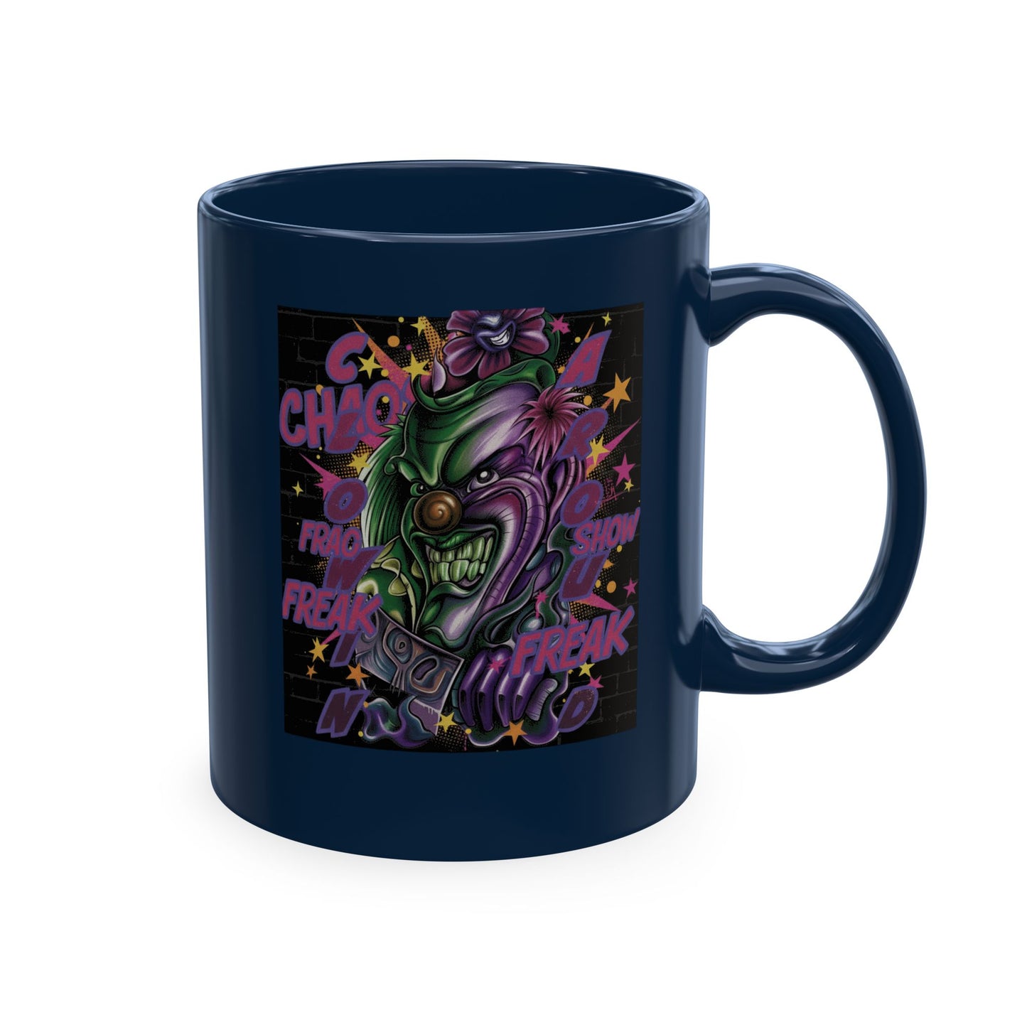 Clownin' Around Ceramic Coffee Mug — Neon Clown Graphic Art Drinkware