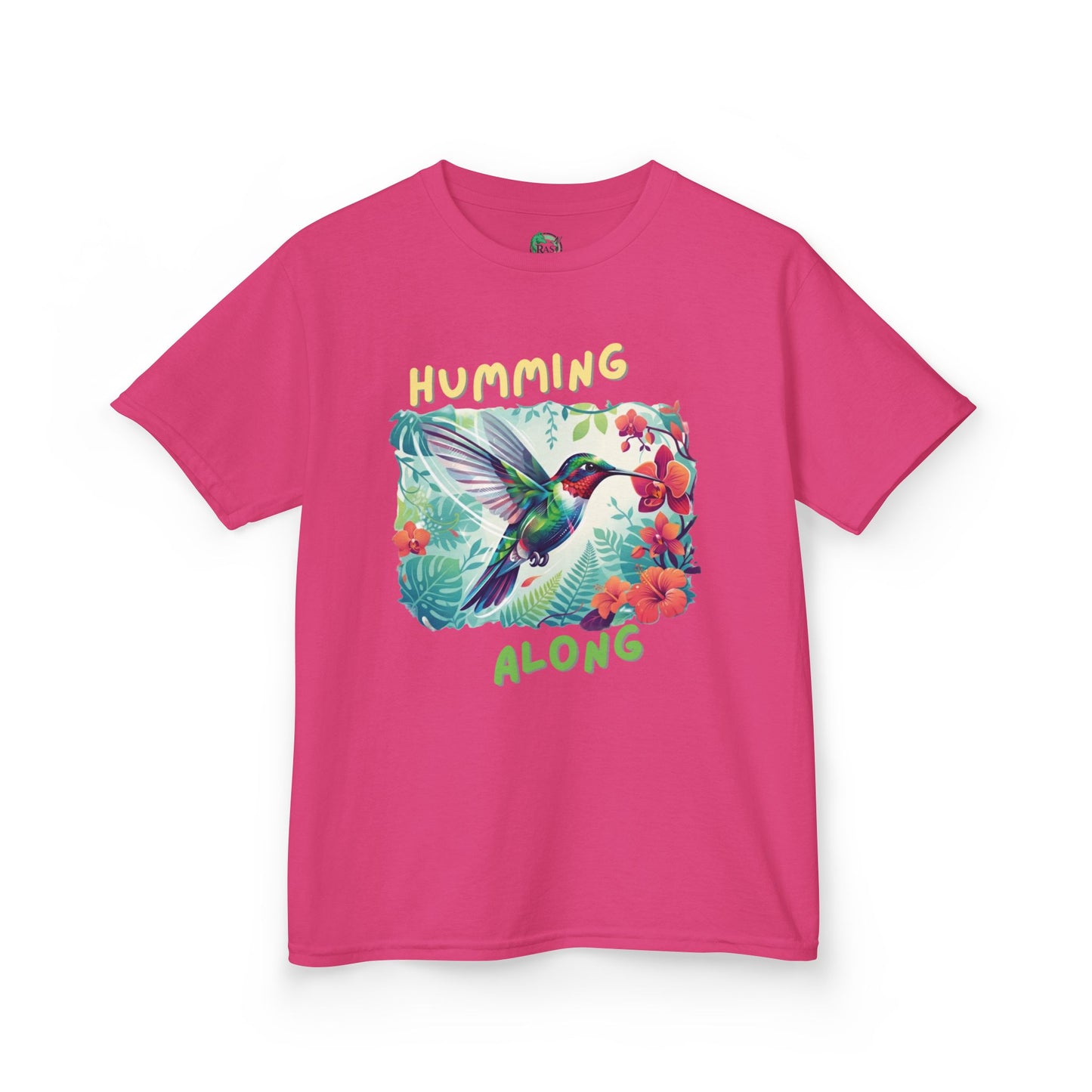 Kids Hummingbird Tee — "Humming Along" Tropical Floral Bird Graphic Shirt for Kids