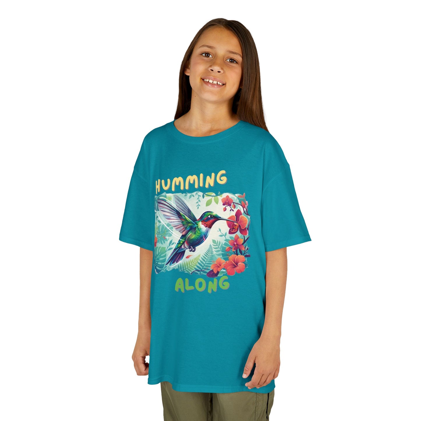 Kids Hummingbird Tee — "Humming Along" Tropical Floral Bird Graphic Shirt for Kids