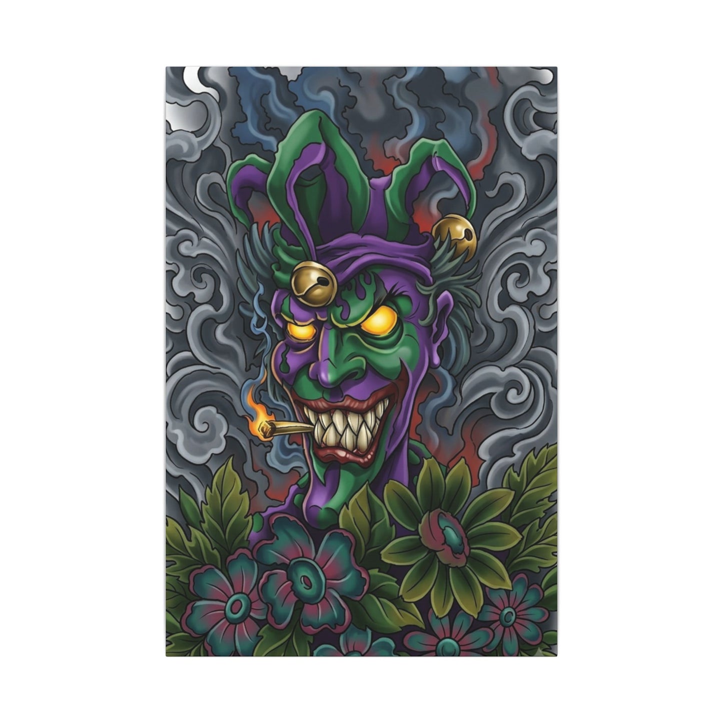 Creepy Jester Canvas Print — Neon Joker Dark Art Wall Decor