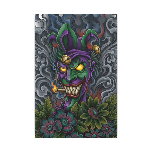 Creepy Jester Canvas Print — Neon Joker Dark Art Wall Decor