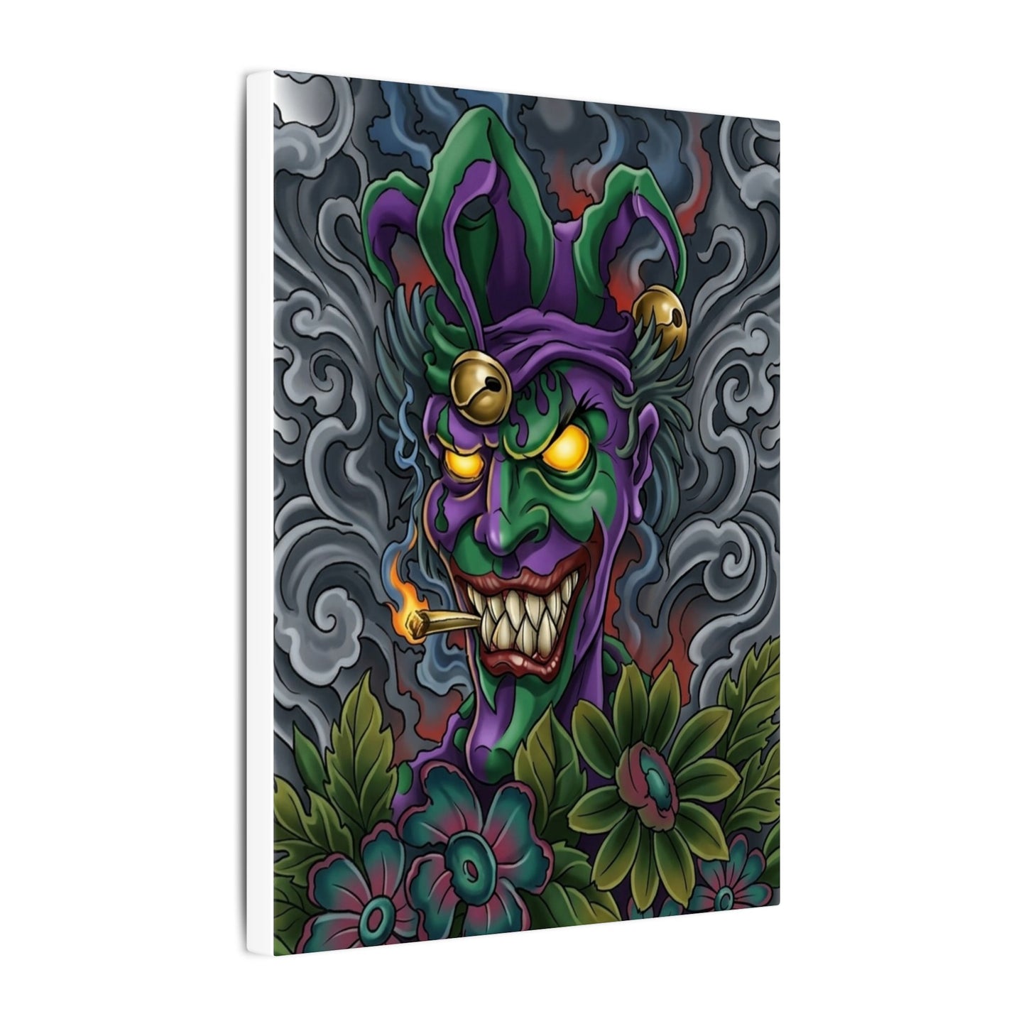 Creepy Jester Canvas Print — Neon Joker Dark Art Wall Decor