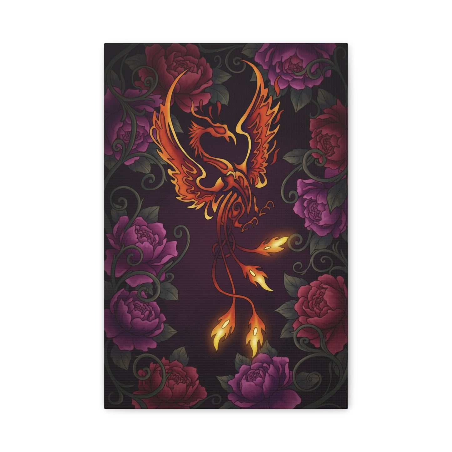 Phoenix & Rose Canvas Wall Art | Dark Fantasy Matte Print | RAS Designs